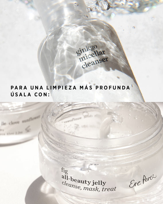 Beneficios del agua micelar con ginkgo en tabletas Ere Perez para la piel